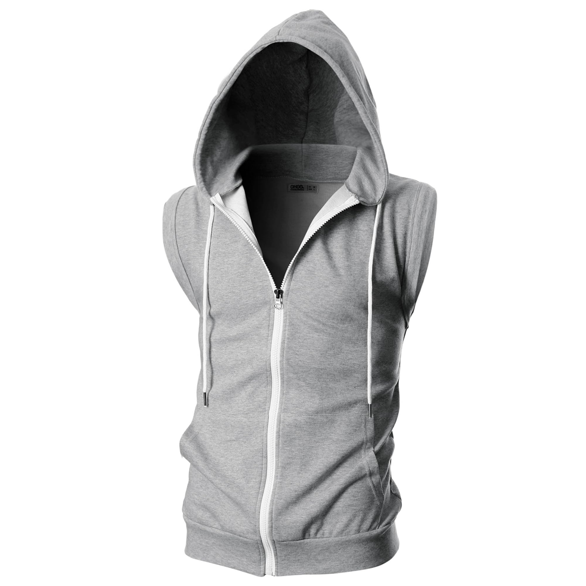Ohoo Mens Slim Fit Sleeveless Lightweight Zip Up Hooded Sweatshirt Vest Hoodie