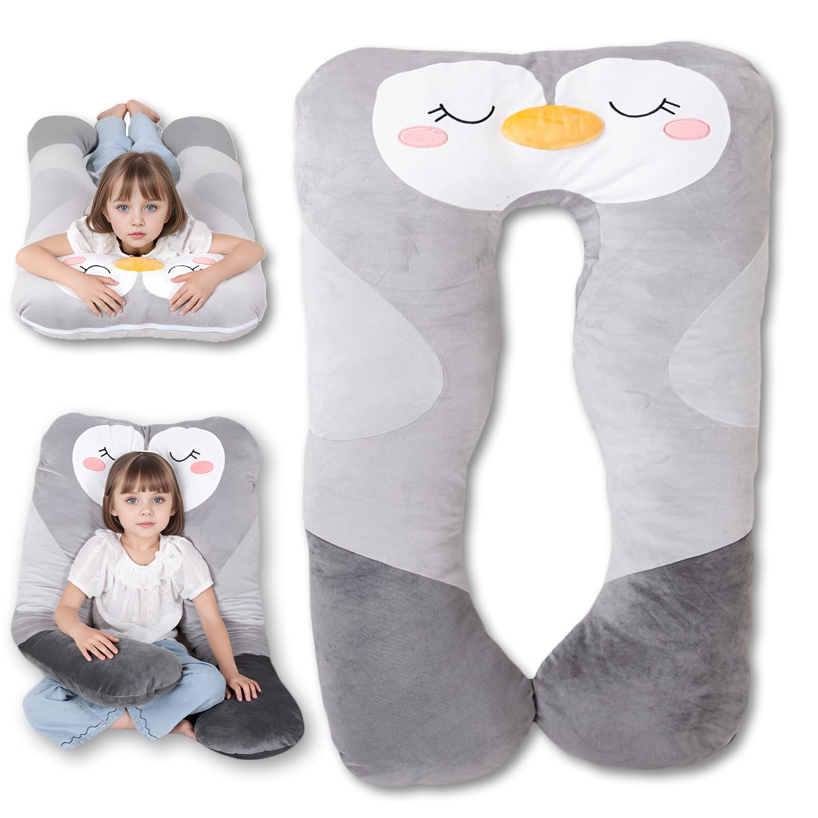 47x23 inch U Shaped Long Plush Body Pillows for Kids Stuffed Animal Penguin Soft Large Pillow for Sleeping