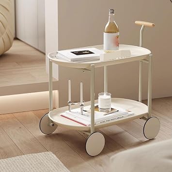 Home Decor Coffe Tables Side Table on Wheels Swivel Bedside Table Kitchen Rolling Table Cart Trolley Book Shelf Storage Shelf Mobile Tables for Bedroom, Living Room, Kitchen, Office, Lounge