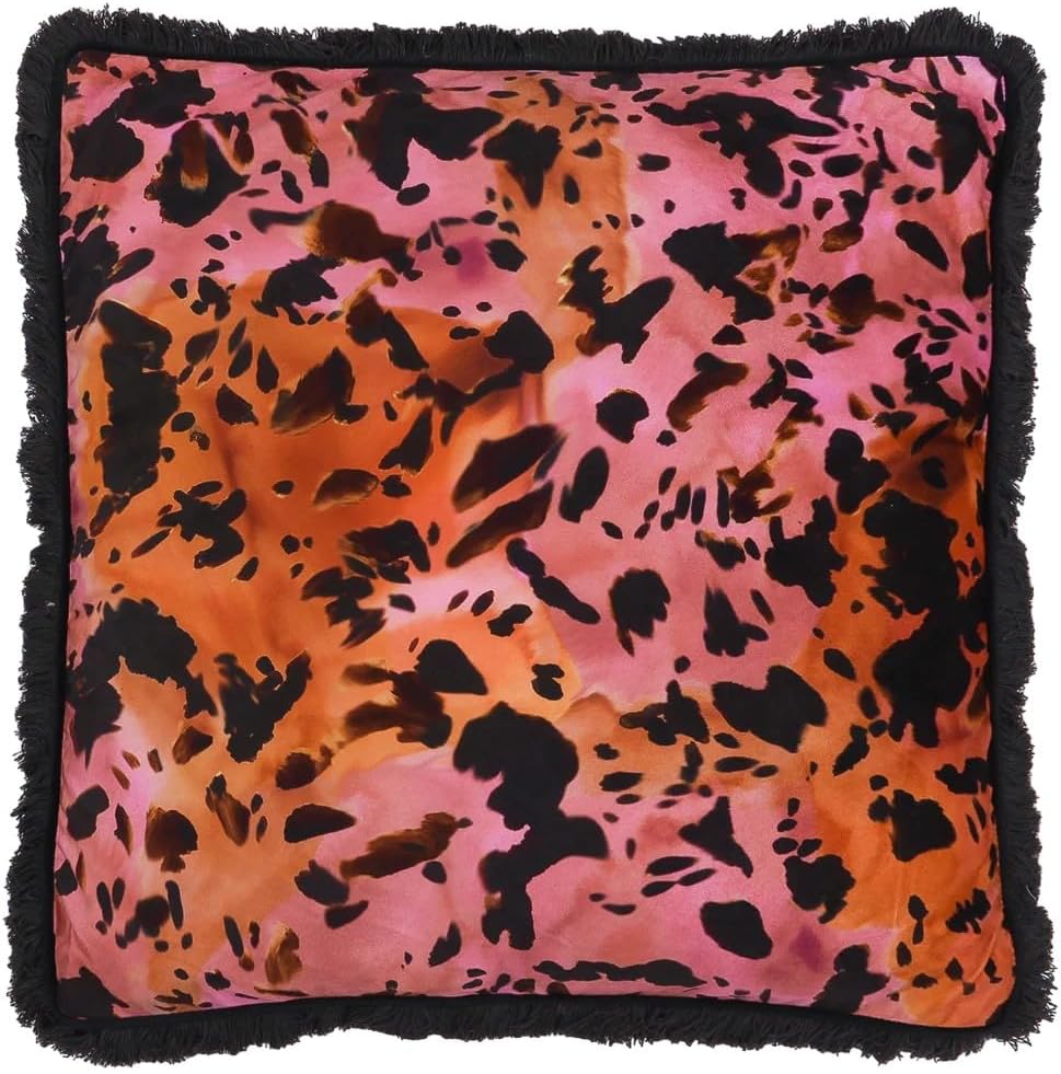 Paoletti Colette Fringed Satin Animal Print Throw Pillow Cover (45cm x 45cm) (Multicolored)