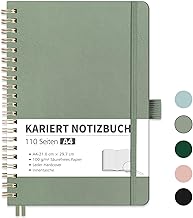 RETTACY Notebook A4 Squared, Bullet Journal with 100 g/m² Thick Paper, 55 Sheets, College Pad for Office and School, Leather Cover, Light Green, 21 cm x 29.7 cm