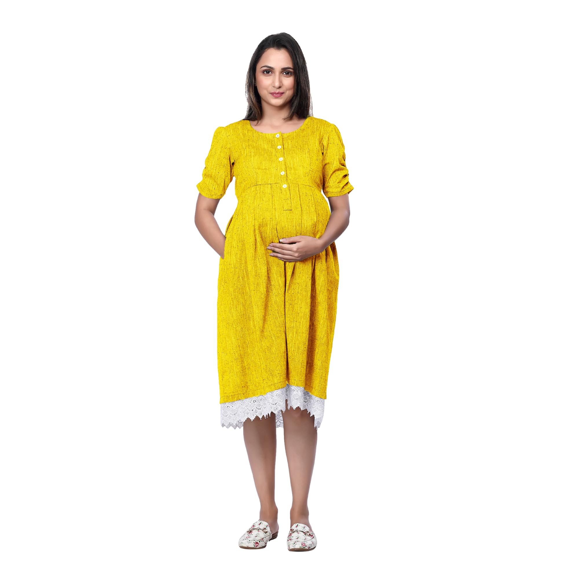 Yellow South Cotton Maternity Dress-picture-43