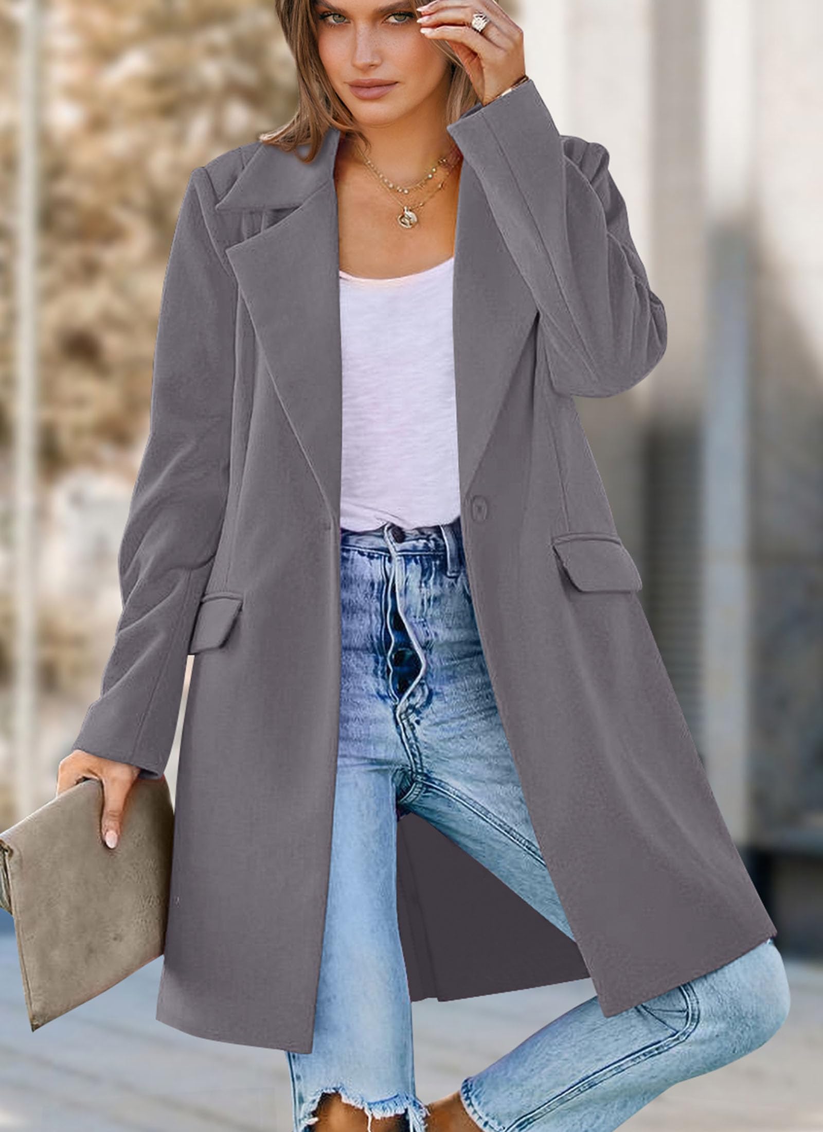 PRETTYGARDEN Women's Business Casual Long Blazer Jackets(Grey,S) view 8