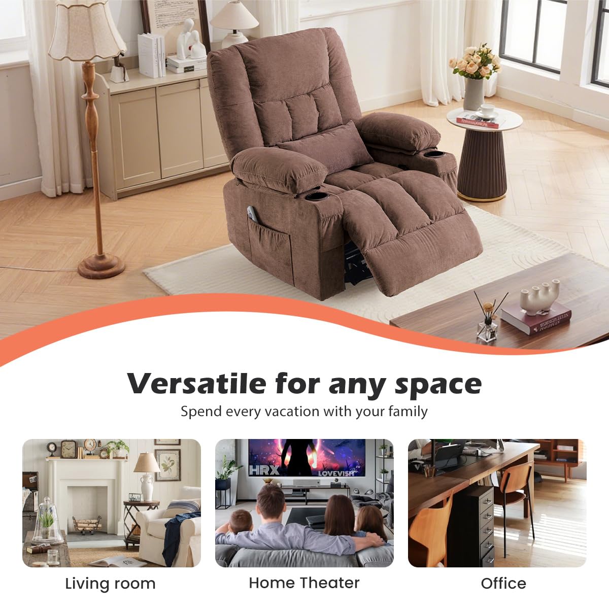 MAHOMICO Recliner Chair with Cup Holders for Living Room Single Seat Manual Oversized Recliner with Ergonomic, Side Pocket for Adult view 4