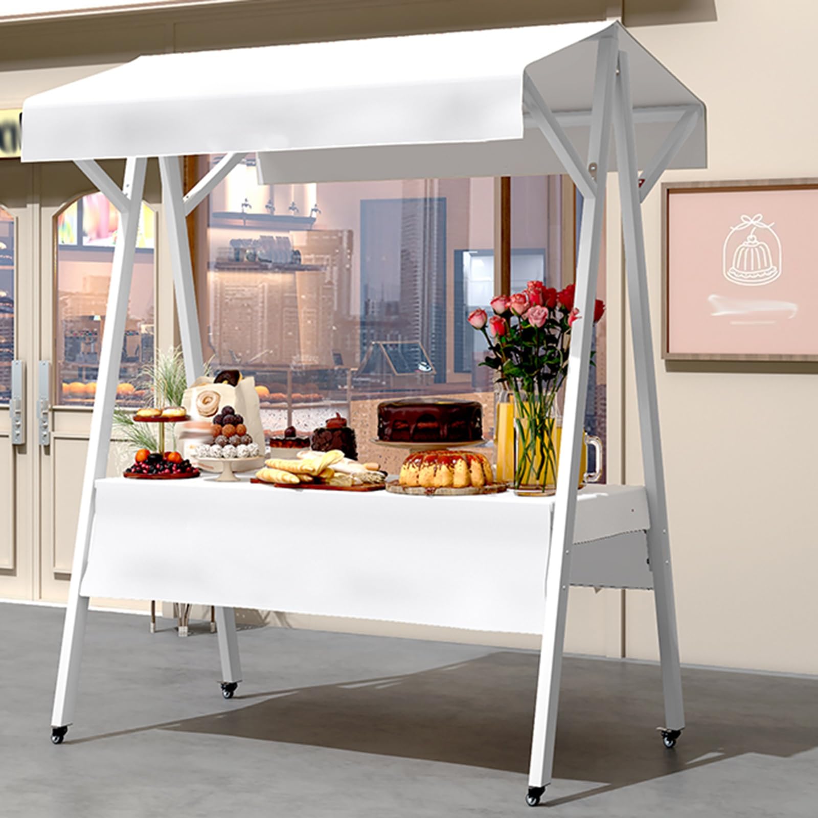 Carritos para Puestos de Mercado, Carrito de Comida móvil, Remolque Plegable de 150 cm para mercados agrícolas y Eventos, quiosco portátil Rojo, Puestos y casetas de Venta de c
