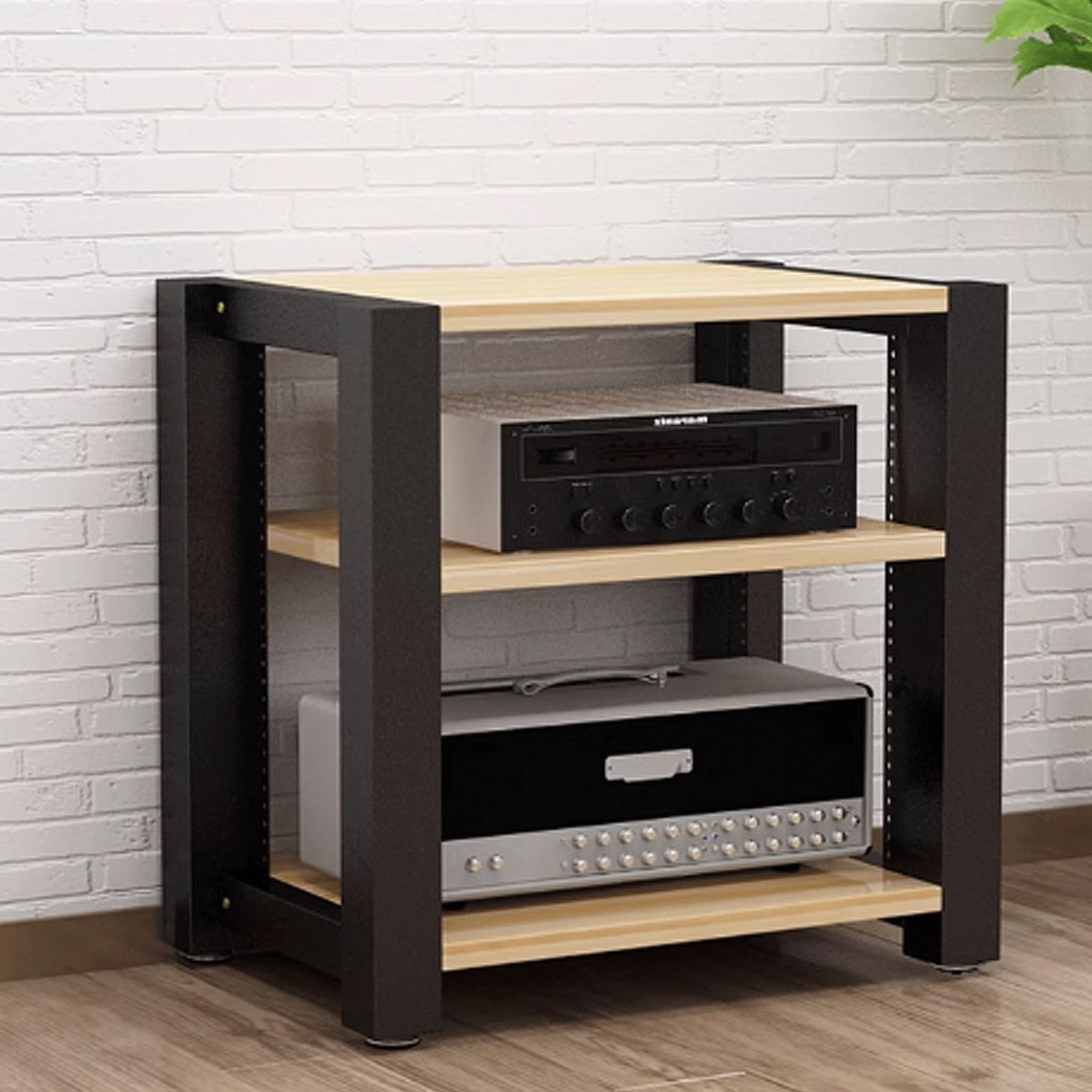 Heavy Duty AV rack stand a 3 strati con tubi in acciaio audaci mensola regolabile 4 dimensioni e 4 colori (naturale + nero) per Home Theater e apparecchiature audio