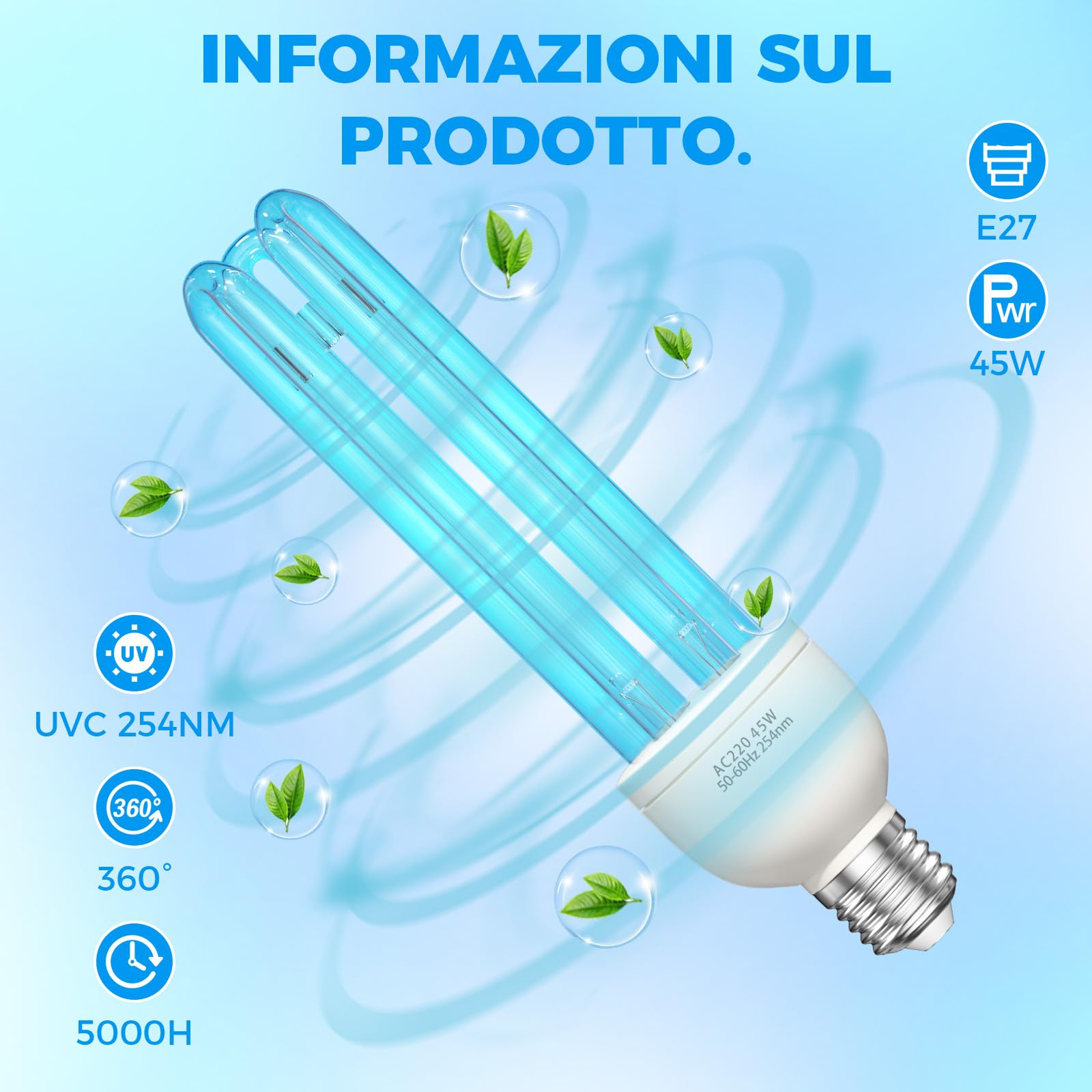 45W Lampada di Disinfezione Dell'ozono,E27 Lampada di Disinfezione UV con telecomando e timer,Lampada Germicida Con Luce Dell'ozono