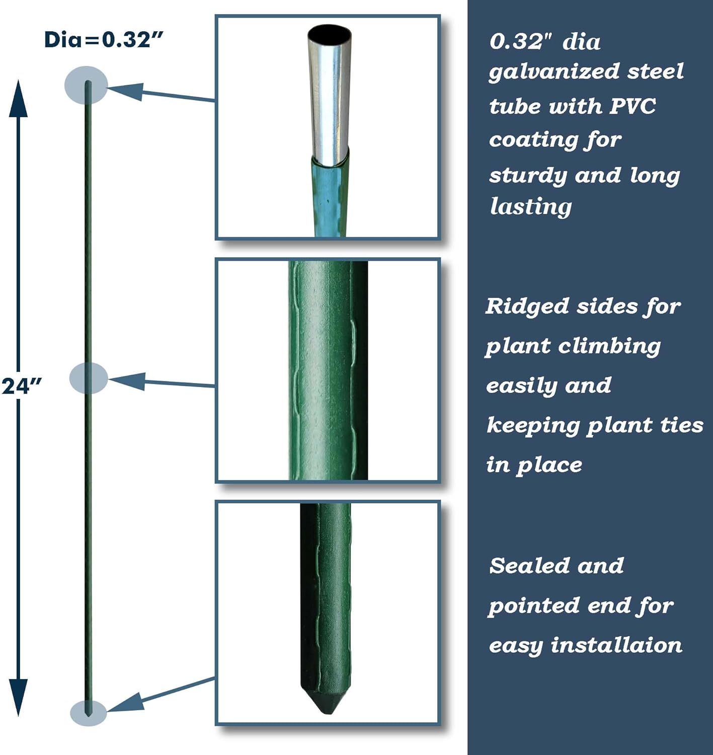 24 Inch Plant Support Garden Stakes, Steel Tomato Plant Stakes, Pack of 25