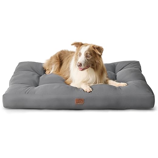 Bedsure Cama Perro Impermeable Grande - Colchón Perro Lavable, Cojín Perro Antipelo y Suave, Gris, L, 91x68x10 cm