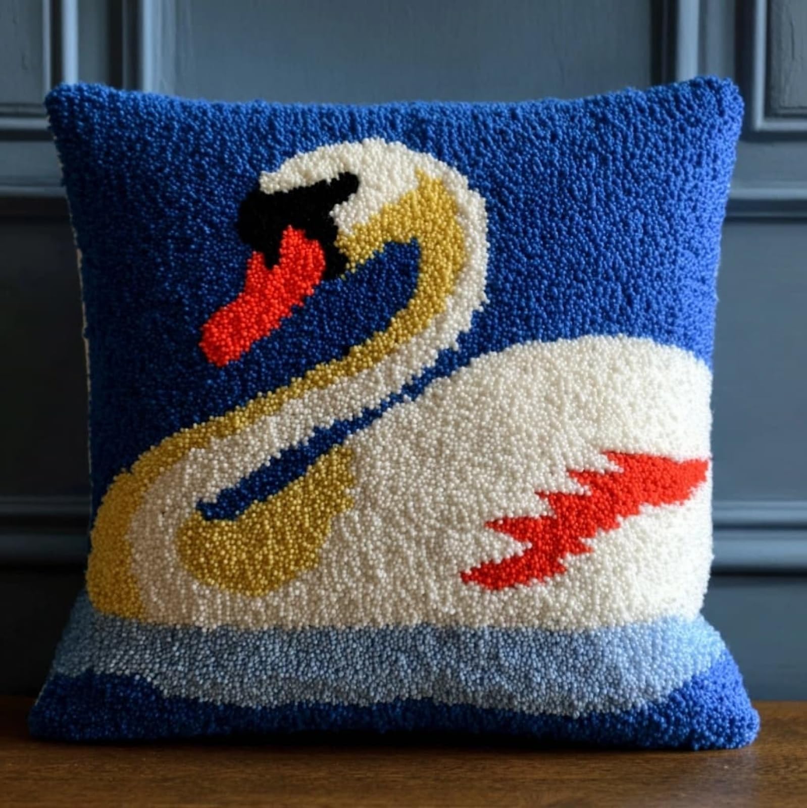 AxiangziK Latch Hook Pillow Kit for Adults,Cartoon Swan Latch Hook Cushion Kits 17X17Inch,DIY Needlework Pillow Cover Sofa Cushion Rug Making