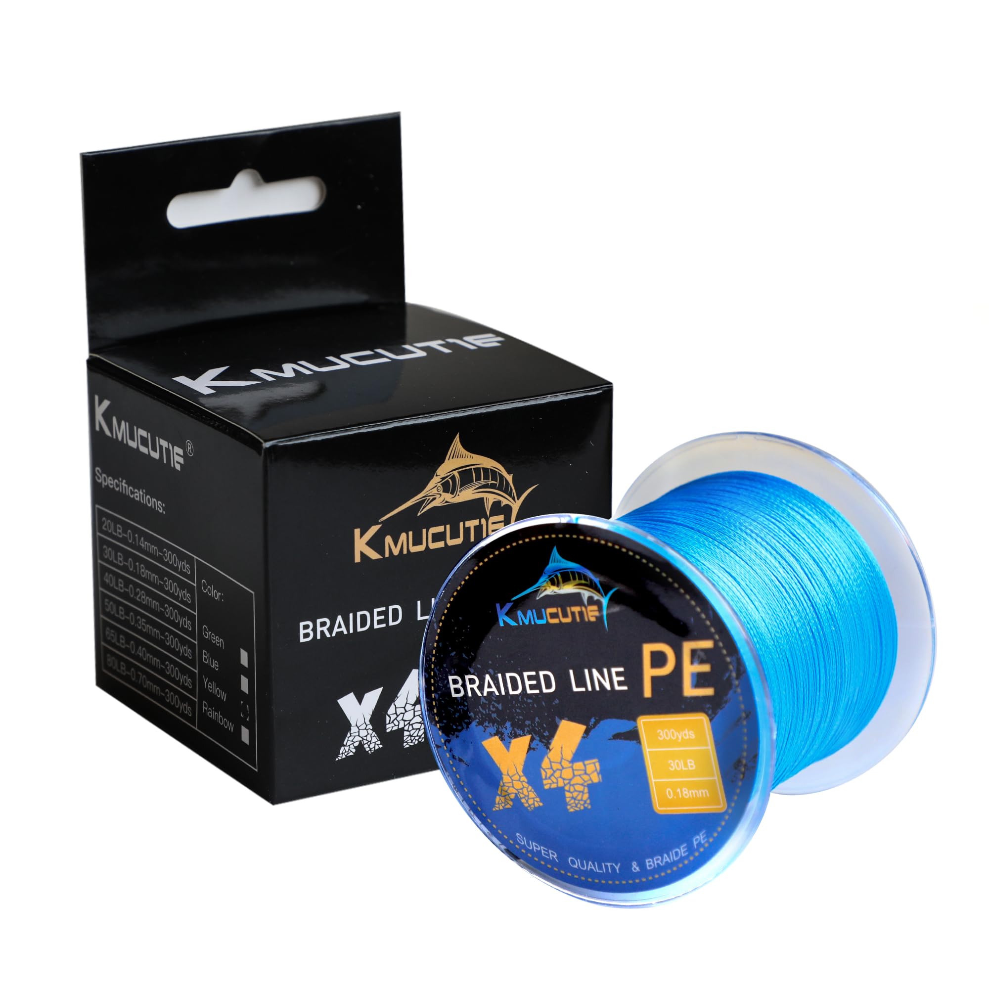 Kmucutie Braided Fishing Line 4 Strands 10lb-80lb Superline Abrasion Resistant Braided Lines Super Strong High Performance PE Fishing Lines (Blue, 10BL/0.1MM/300YDS)