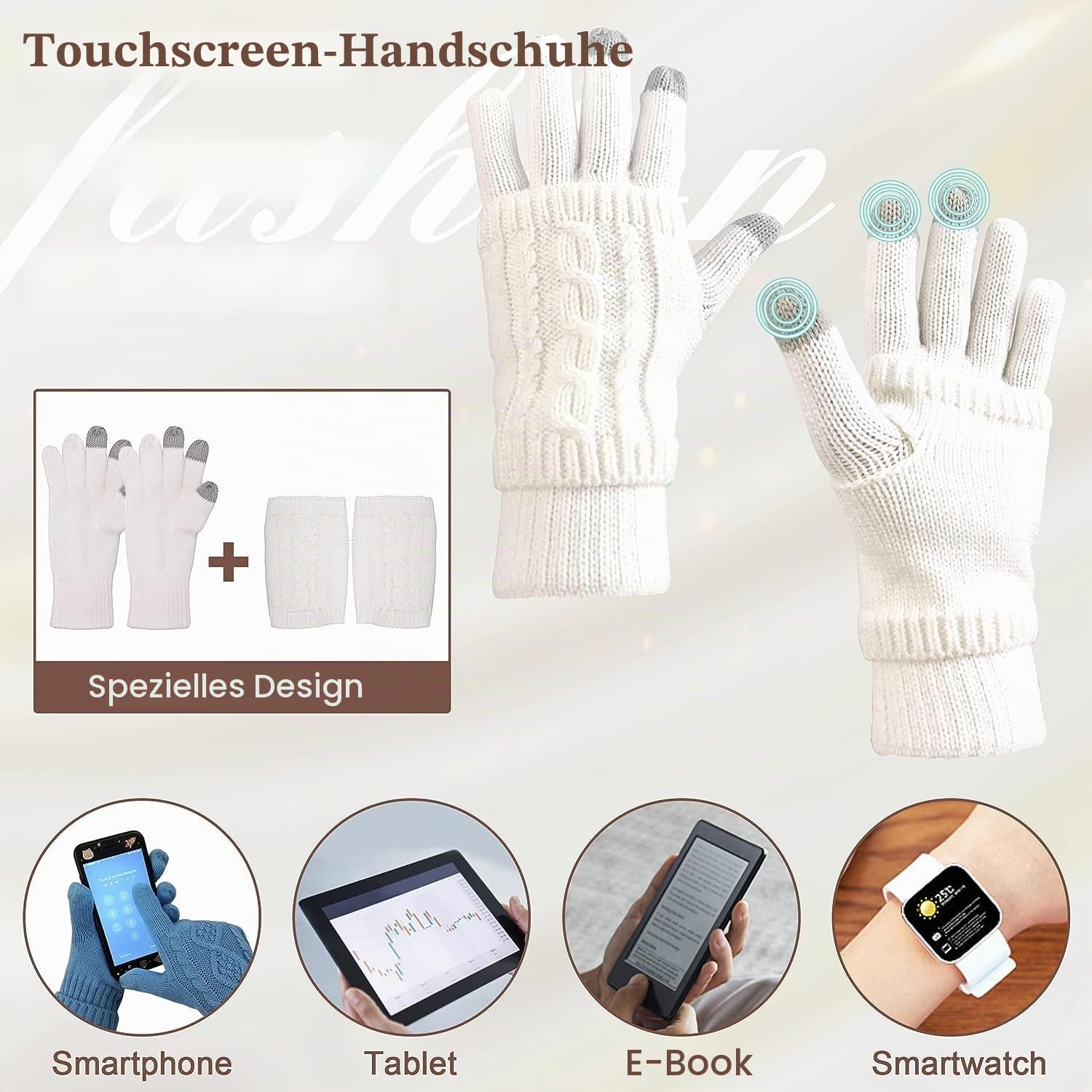 OROOTL Mütze, Schal & Handschuh Sets für Damen Winter, Touchscreen-Handschuhe Bommelmütze Handschuh Gestrickt Beanie Schnee Hut Warme Winterset 3 IN 1 für Mädchen, Frauen