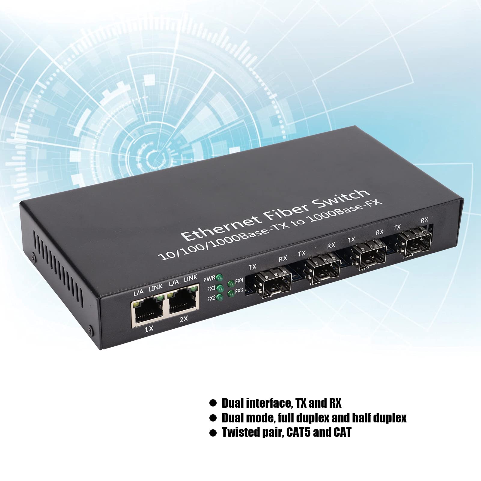 Dioche Glasfaser zu Ethernet Konverter, Ethernet Medienkonverter RJ45 10/100/1000M 4-Faser 2-Port Singlemode Dual Fiber für IEEE802.3Z / AB 1000Base-SXLX