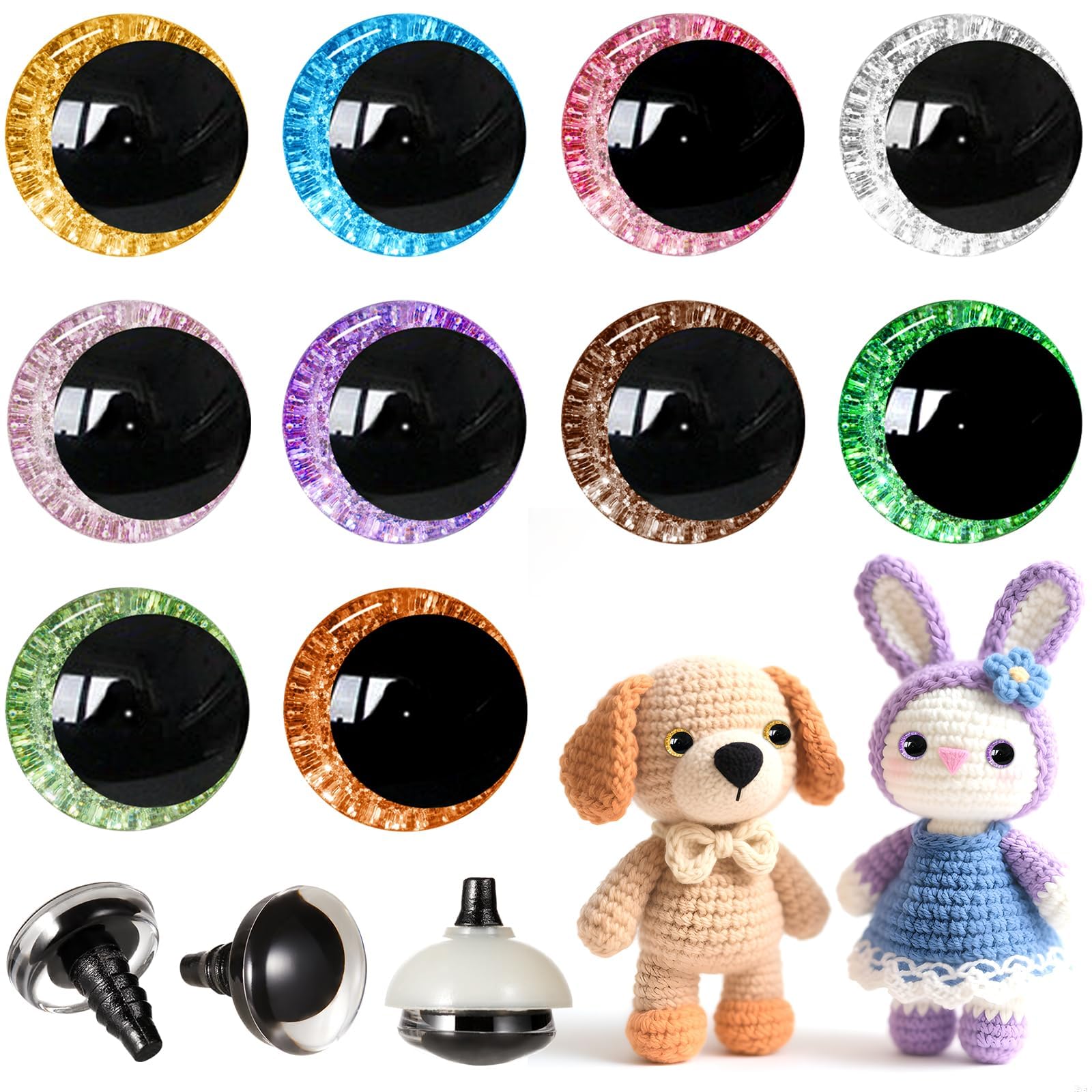 MUCUNNIA 200pcs 25mm 3D Sparkle Moon Safety Eyes for Amigurumi with Washers