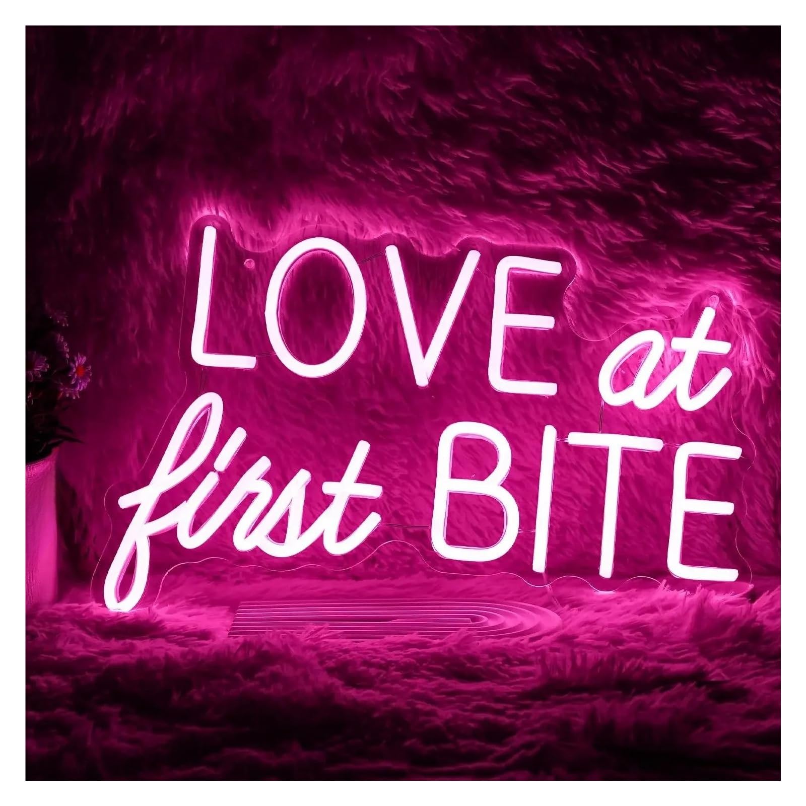 Menge One Color Hanging Art Neon Signs Love At First Bite Neon Sign Led Pink Words Light Wall Art Decor For Wedding Marriage Proposals Bar Party 26Cmx40cm
