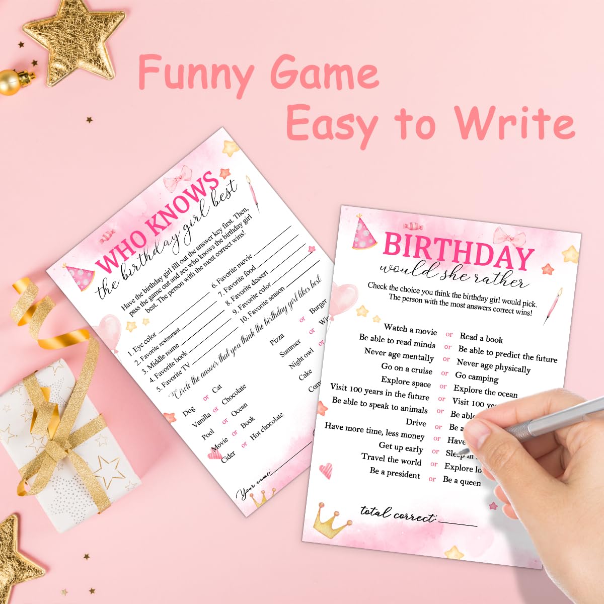 Would She Rather Birthday Party Game Card Set - 30PCS Cards For Girls Birthday Activities & Decor - View #3