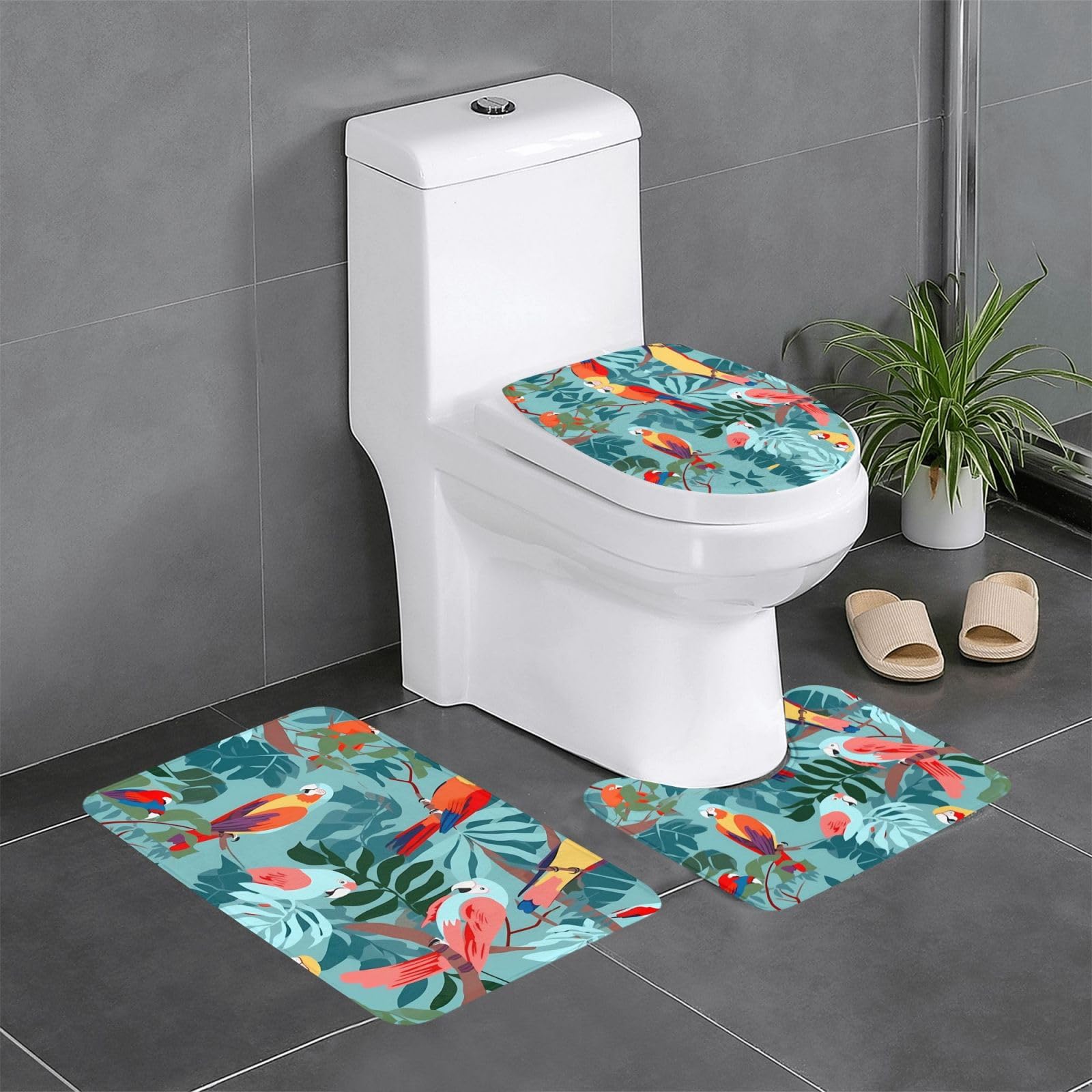 Tapis de salle de bain antidérapants motif perroquet arbres tropicaux