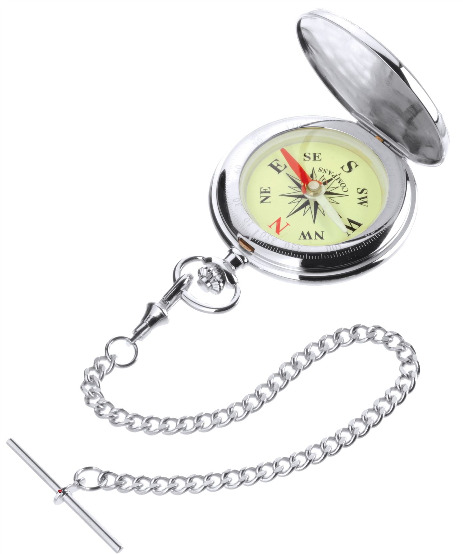 Military Style Pocket Compass Watch with Albert Chain Leather Case - Presentation Box