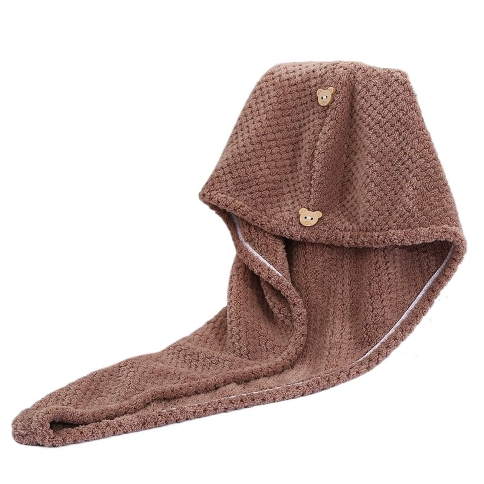 SUODEBYY Hair Towel Coral Fleece Turbo Hair Drying Hat Strong Absorption Towel(Brown)