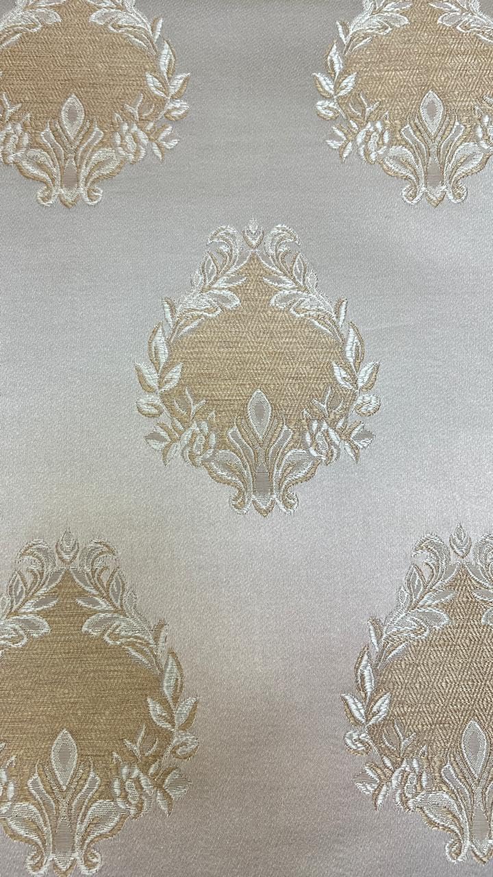 Luxurious Woven Jacquard Damask Motif Heavy Furnishing Fabric for Upholstery, Sofa, Chair, Cushion Covers, Head Board - Width 54 inches - Fabric by The Yard (Cream)