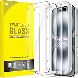 JETech Película de Vidro Temperado para iPhone 16 6,1 Polegadas, Protetor de Tela com Ferramenta de Fácil de Instalar, Amigável ao Caso, HD Transparente, Pacote com 3