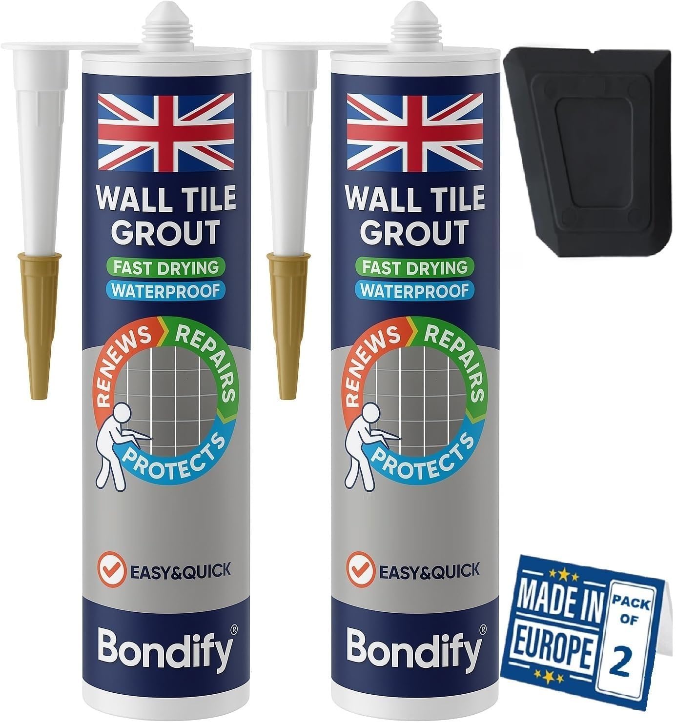 Kit Riparazione Fughe Piastrelle Nero, Asciugatura Rapida 450g x 2 Cartuccia, ANTI-MUFFA Stucco per Piastrelle Bagno & Doccia, Grout Repair Kit Black, Stucco per Fughe Pavimento, Sigillante per Malta