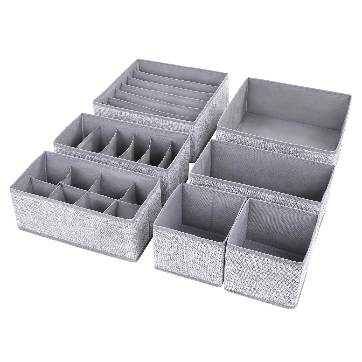 DIMJClothes Organizer, 7 Pcs Underwear Organizer Foldable Drawer Organizer Closet Dresser Organizer Basket Bins for Bras, Lingerie, Socks, Ties…