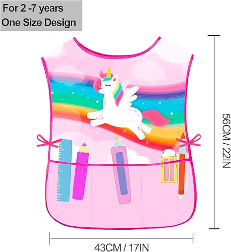 Miniatura 4 de Delantal de pintura artística para niños y niñas, con bolsillos, sin mangas, para niños de 2 a 7 años