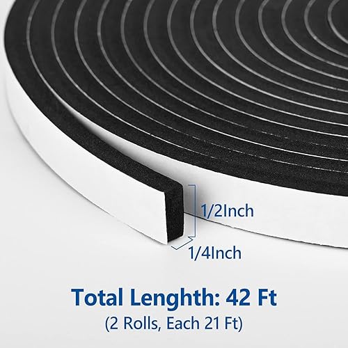 Miniatura 2 de Kikerike Cinta de Espuma Autoadhesiva Burlete 12 Pulgada x 14 Pulgada x 42 Pies Tiras de Espuma Aislante de Alta Densidad Sello Burlete con Adhesivo