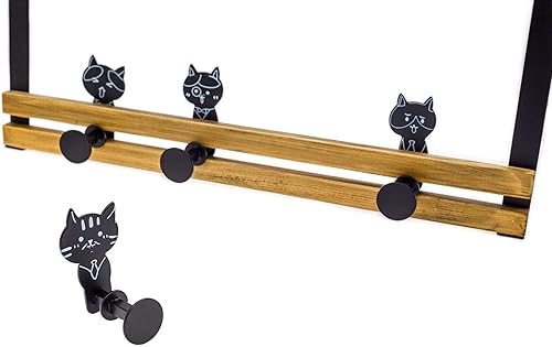 Miniatura 3 de Creathome Riel sobre la puerta con 4 ganchos de clavija, bonito patrón de gato, estilo clásico