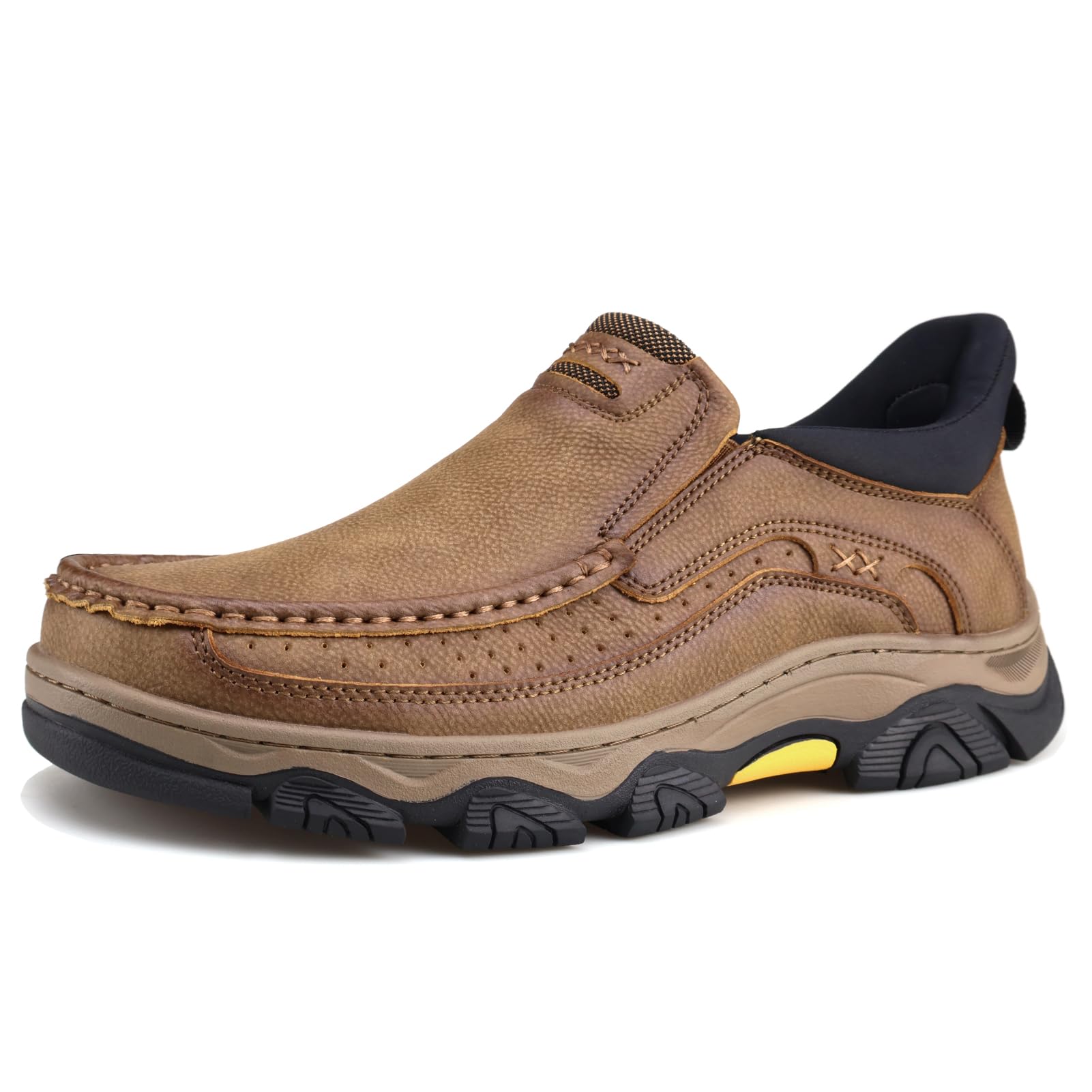 mens hands free slip on leather walking outdoor slip-ins loafers work hiking causal shoes