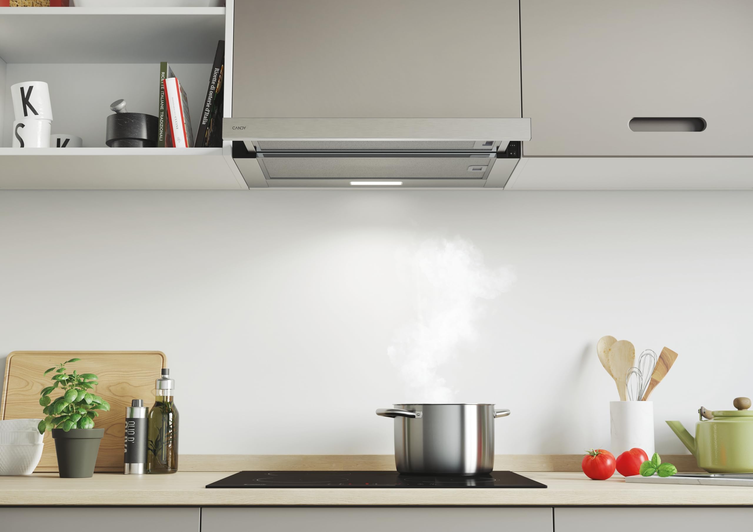 Candy CBT6130/3X, Campana telescopica 60 cm, 2 livelli di potenza, 125 W, 264 M3/H, filtri in carbonio, pannello alluminio antigrasso, illuminazione LED, 53/60DB, classe B, acciaio inossidabile