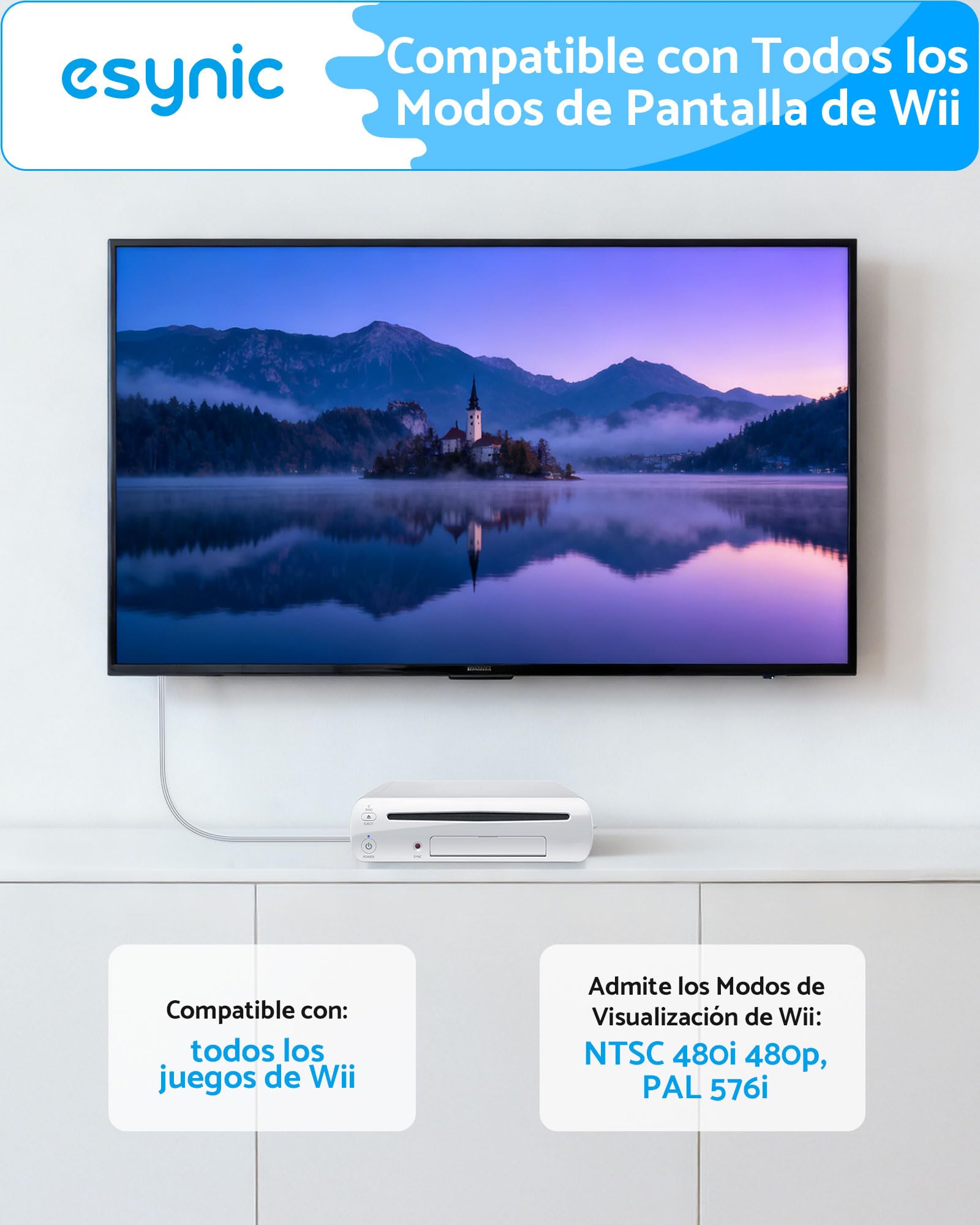 eSynic Adaptador Wii a HDMI 1080P/720P Convertidor Wii a HDMI Cable HDMI 1.2 Metros Wii HDMI Converter Plug and Play Compatible con Nintendo Wii y Wii U Conexión Directa a HDTV y Monitor
