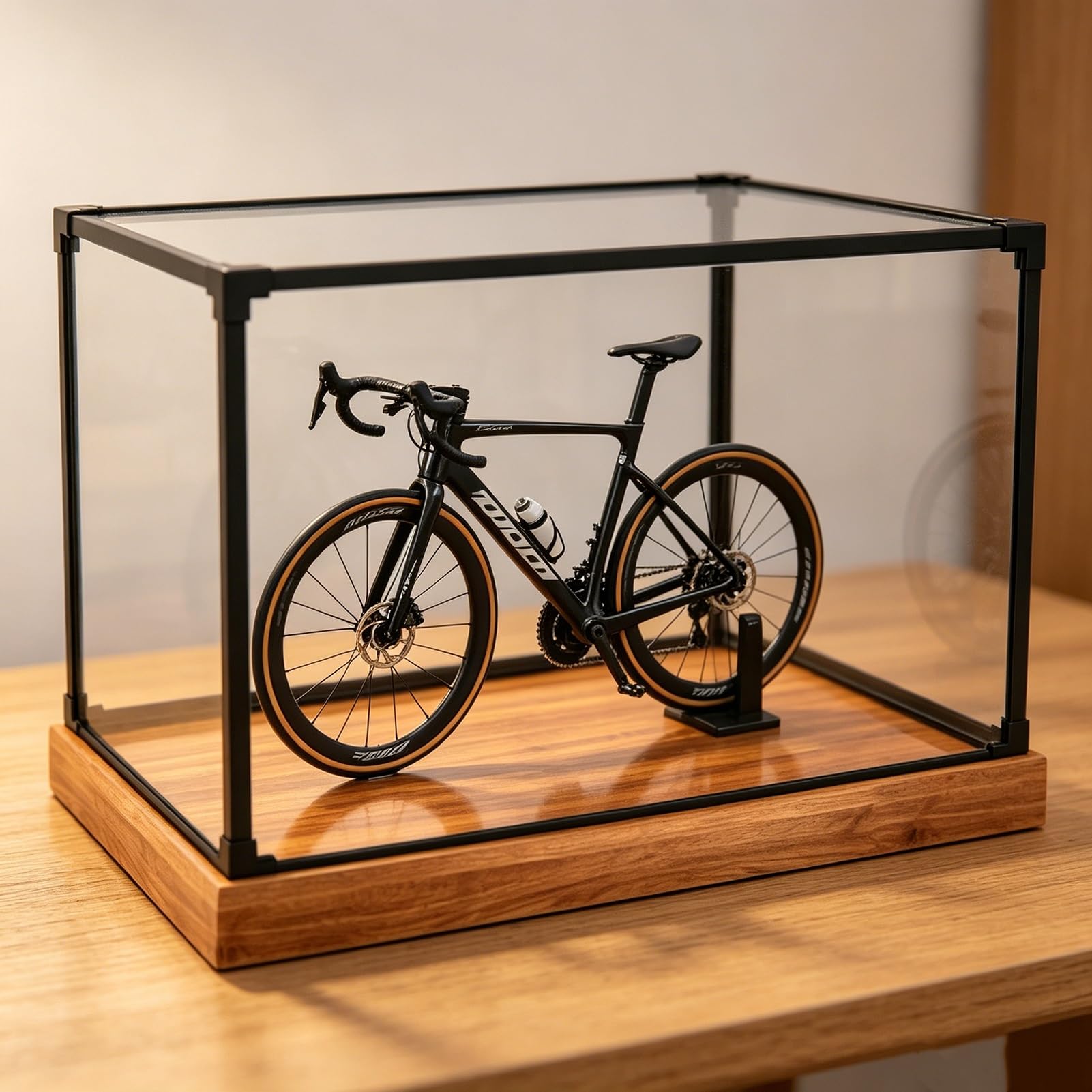 Large Acrylic Display Case Dustproof Box with Wooden Base, Modern Black Frame Acrylic Protection Cube for Collectibles, Tabletop Models Showcase(15x15x15cm(6x6x6in))