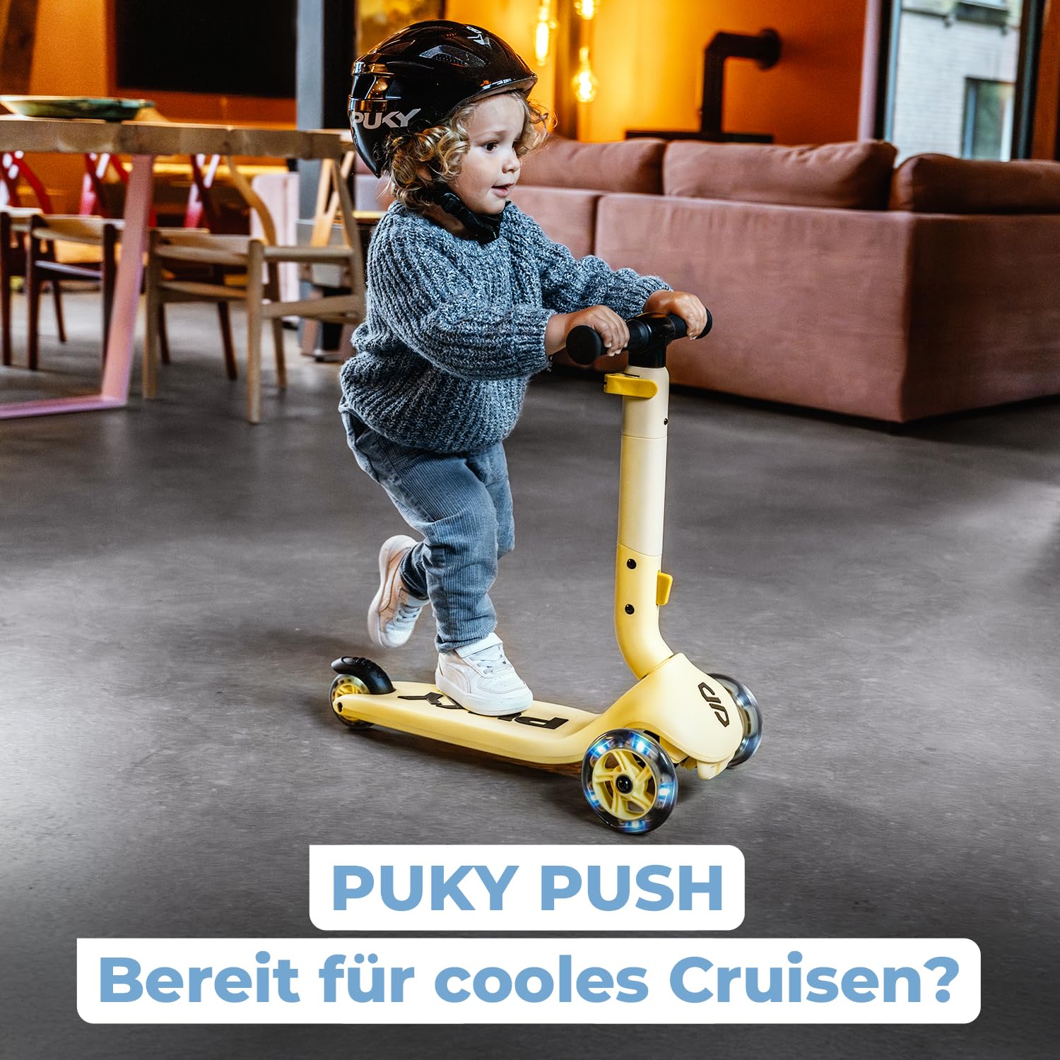 PUKY Push | Kinderroller ab 2 Jahre | Kinderroller ab 3 Jahre | Höhenverstellbarer Lenker | Klappbar & Kompakt | Extra breite Reifen für mehr Sicherheit | Leuchtende Räder | Roller 3 Räder