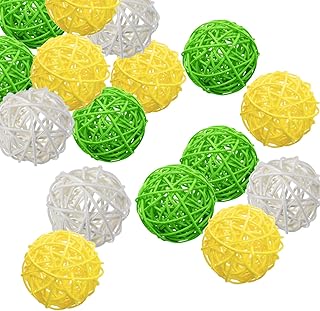Kubert 15 PCS Mixed White Yellow Green Wicker Rattan Decoration Ball Ball vase Ball Fill Ball Christmas Party Wedding Baby Gift Home Garden Hanging Decoration Aromatherapy Accessories