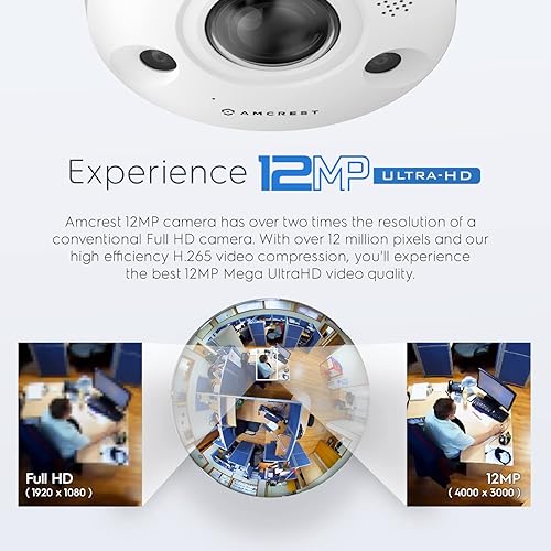 Miniatura 7 de Amcrest Fisheye Cámara IP POE, cámara IP POE panorámica de 360 de 12 megapíxeles, detección de mapa de calor, protección perimetral, conteo de