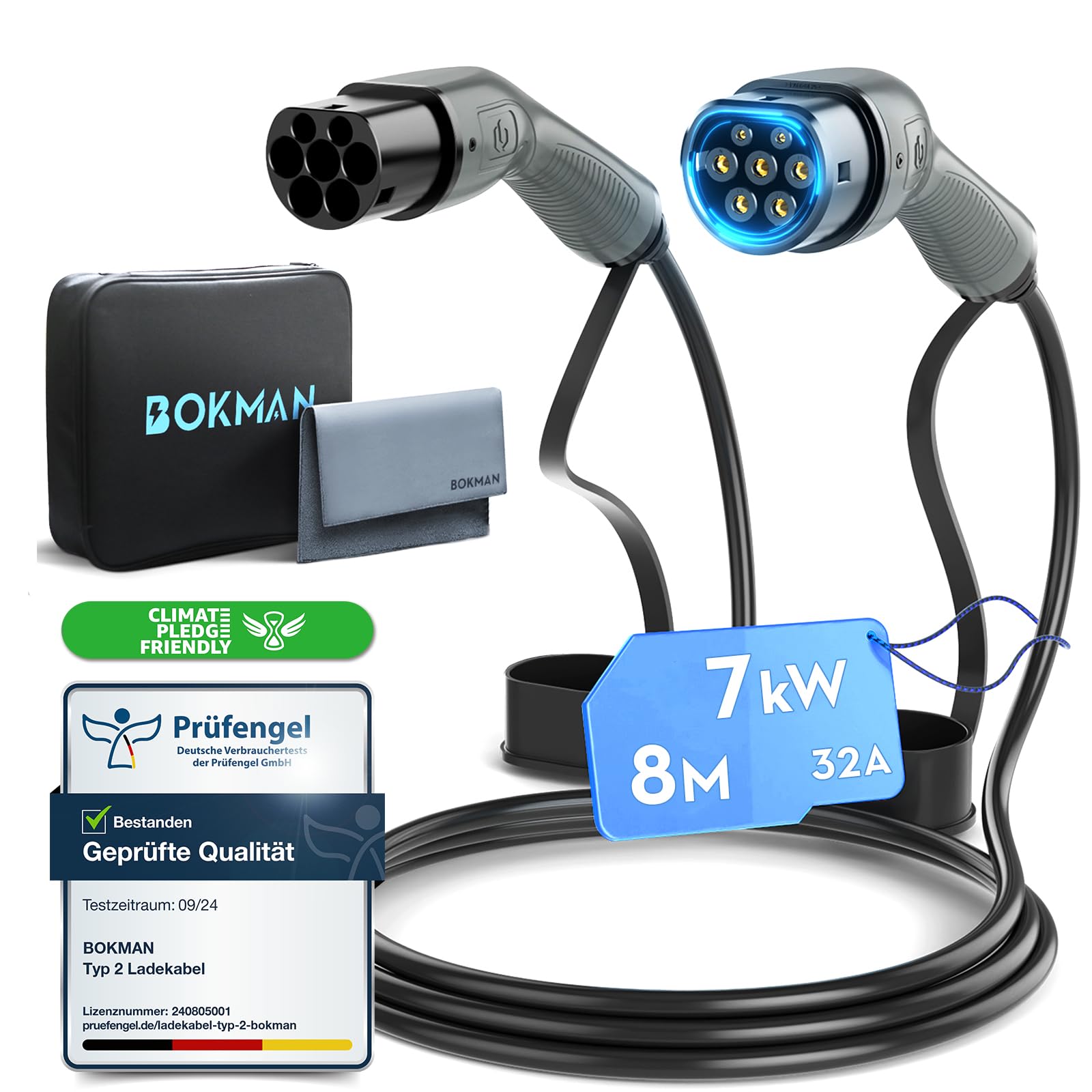 bokman Kabel do ładowania pojazdów elektrycznych Typ 2 (7,4 kW / 8 metra)