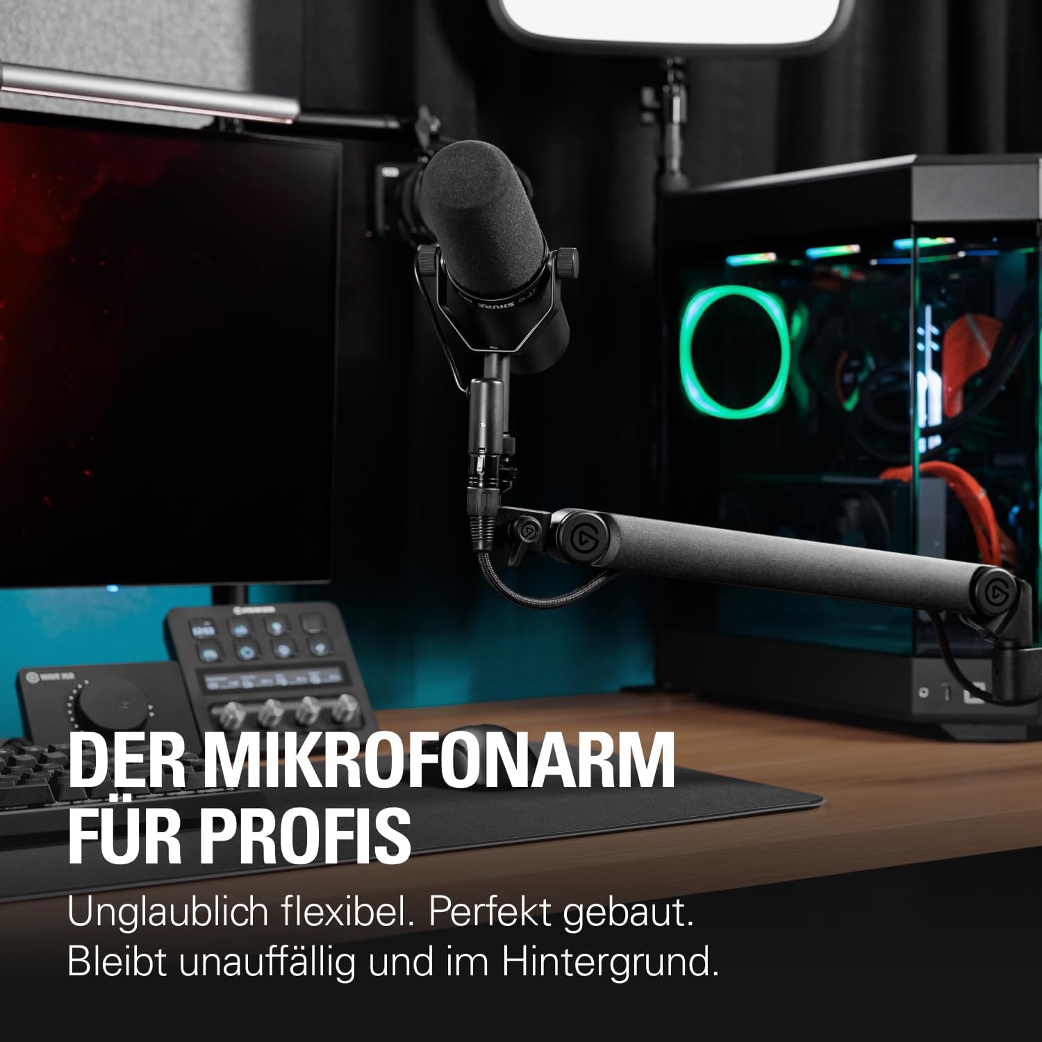 Elgato Wave Mic Arm Pro, Gasfeder-Mikrofonarm | Trägt bis 3 kg, geräuschlose Gasfeder-Verstellung, versteckte Kabelkanäle, gepolsterte Klemme