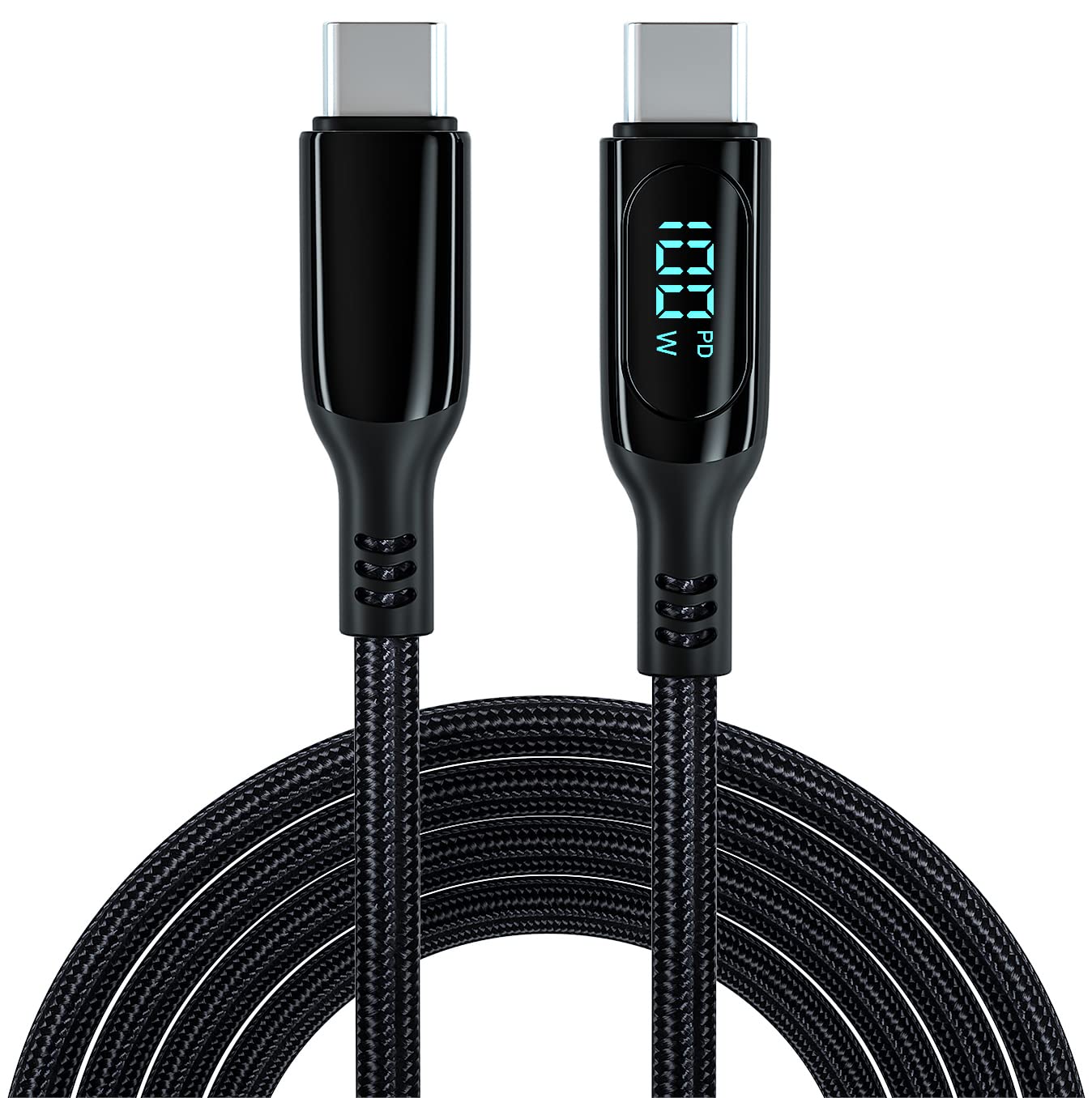 sicotool100W USB C to USB C 5A Fast Charging Cable LED Display Type C QC PD PPS 2𝐌 for MacBook Samsung Google Pixel Huawei iPad Pro and More Type C Device
