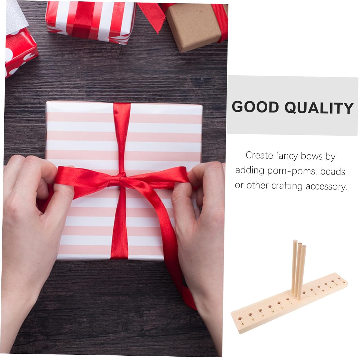 YOSADIER Wood Bowknot Maker Tool for DIY Crafts Large Wooden Wreath Making Device Long Stick for Party Decorations and Holiday Events