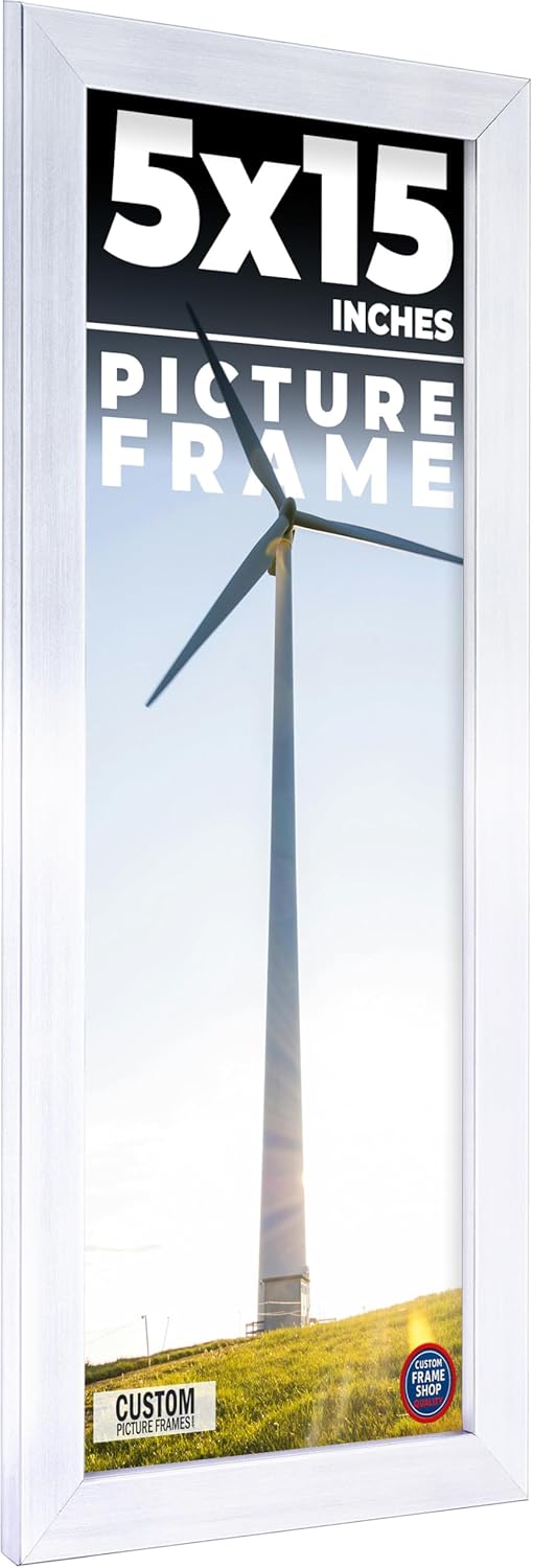 CustomPictureFrames 5x15 Stainless Silver Picture Frame - Solid Wood Silver Modern Picture Frame, UV Acrylic, Foam Board Backing & Hanging Hardware - Display Poster Art, Family Photos & Picture