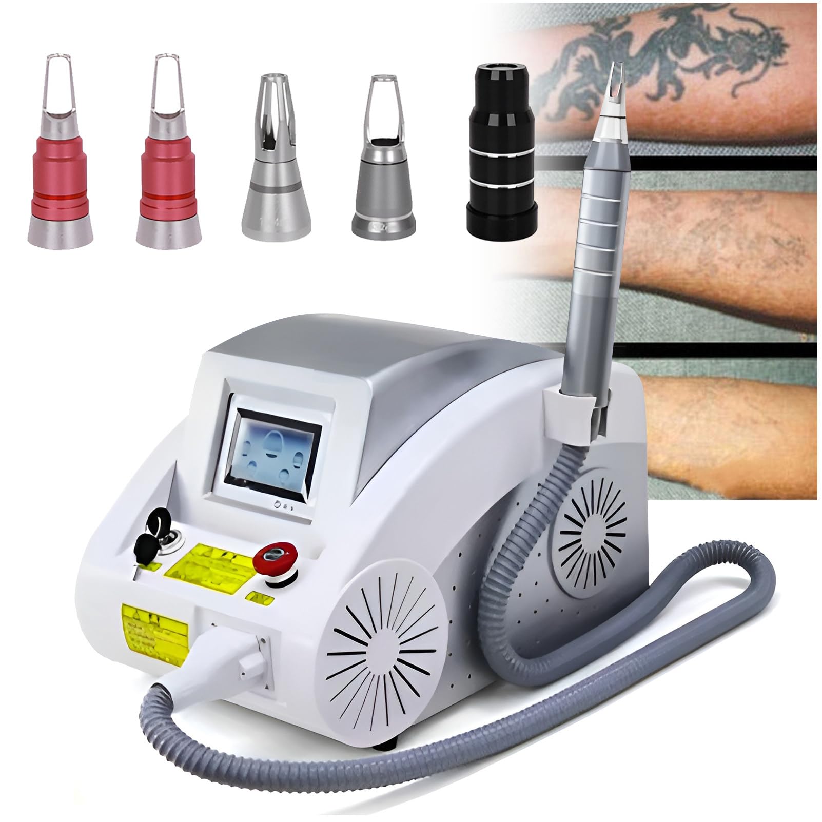 Gqkvq Multicolor Nd Yag L.aser 1064Nm, 532Nm, 1320Nm, For Tattoo Removal, Pigments, Eyebrow Lines, Salon Beauty Device With Red Pointer, Pigment, Spots Removal. 5Probes