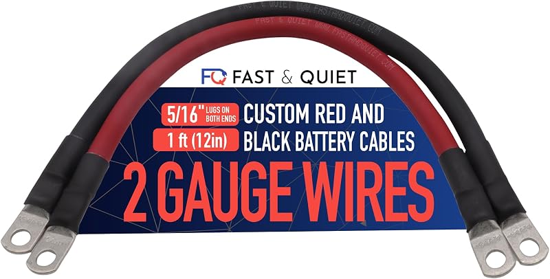Cabos de bateria 2 AWG Fast & Quiet com terminais de cobre, positivo e negativo – 30,48 cm, 2 unidades