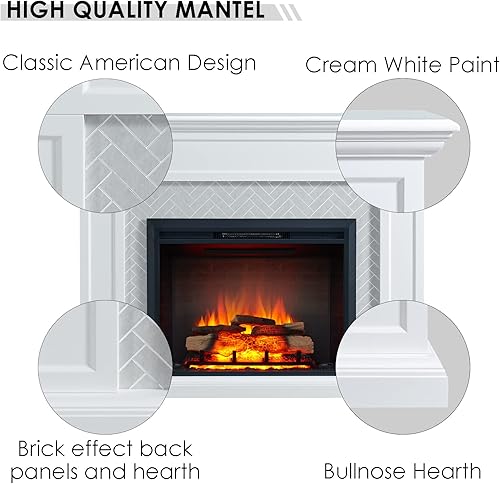Miniatura 5 de LegendFlame Hailey - Chimenea eléctrica con mantel envolvente de 65 pulgadas e inserto Carl de 39 pulgadas, color blanco crema con acabado de