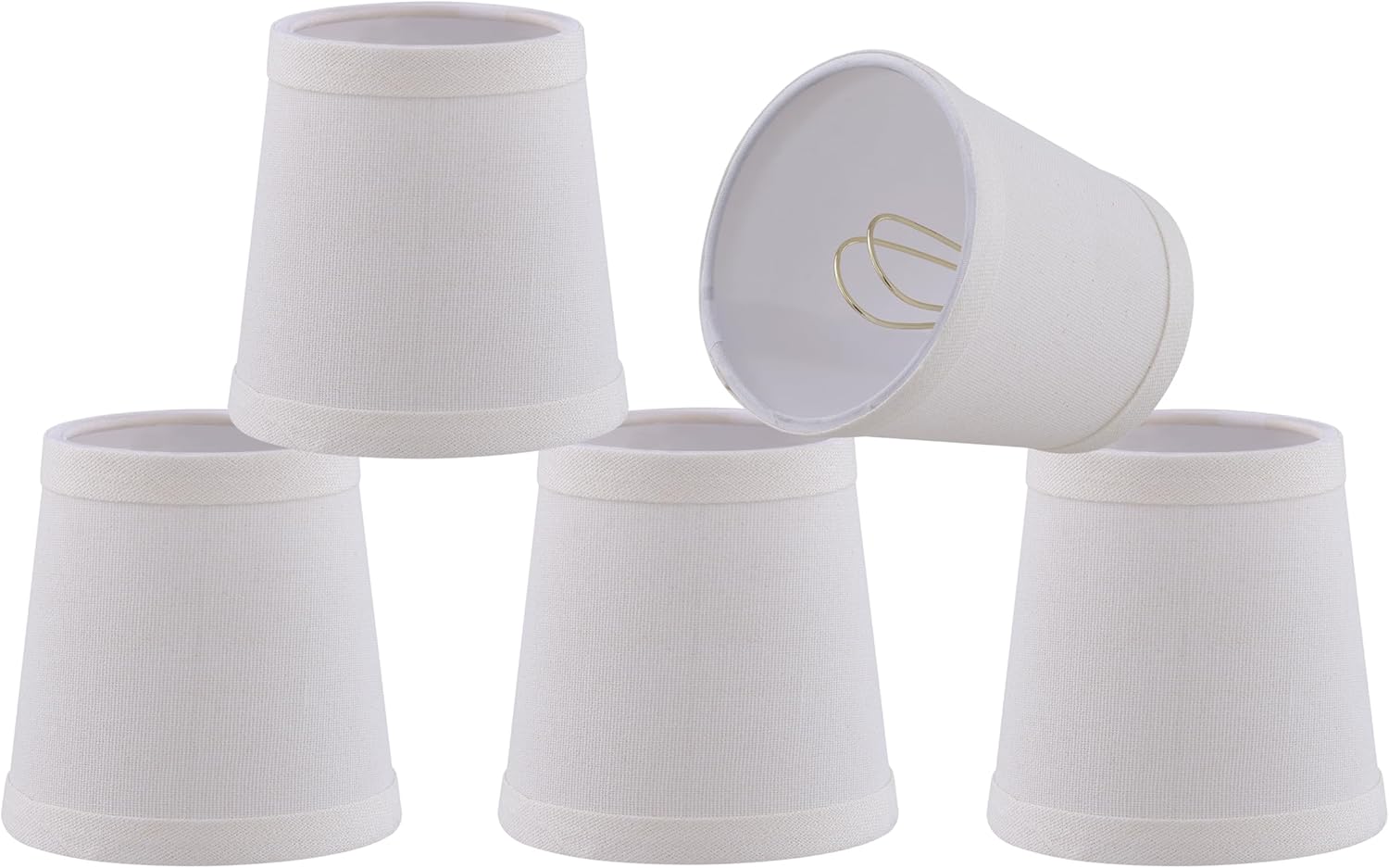Aspen Creative 51056-5, Hardback Empire Transitional Clip-On Chandelier Shade, Off-White Fabric, 3" Top x 4" Bottom x 4" Slant, Set Of 5