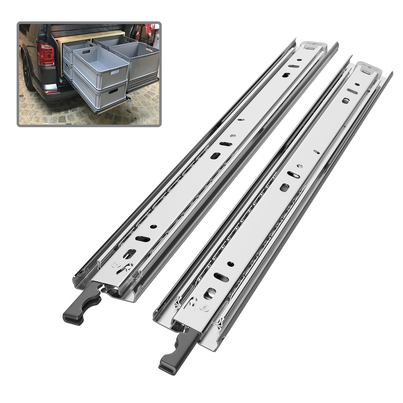 PHWALK 1 Pair 24 Inch 150 Lb Heavy Duty Drawer Slides with Lock Full Extension Ball Bearing Cabinet Telescoping Sliding Rails Tool Box Runners Tracks Glides Side Mount
