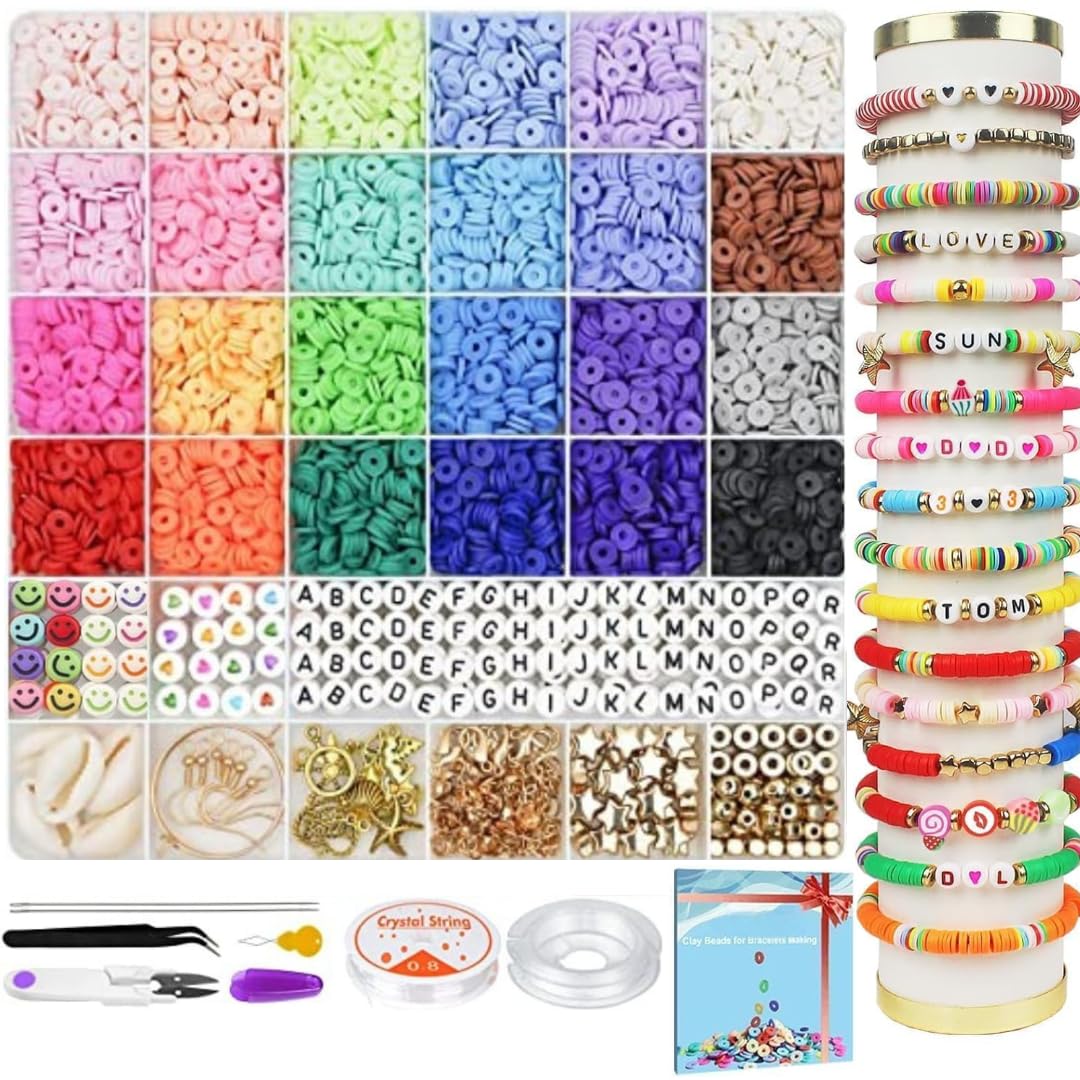 Apprise Deals 6000 Clay Beads Bracelet Making Kit, Friendship Bracelet Kits Preppy Beads for Jewellery Making, Flat Heishi Bead for Bracelet Arts and Crafts Gifts for Teen Girls