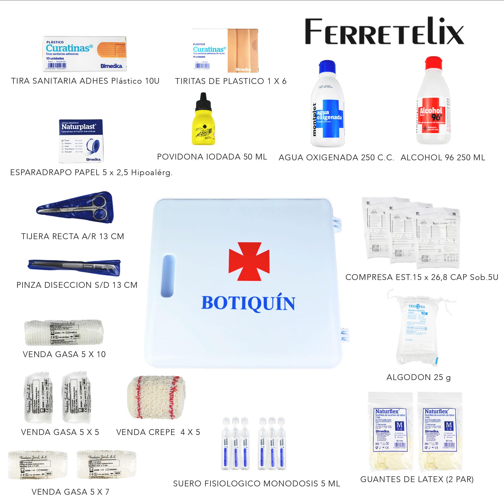 Ferretelix® Botiquin armario de pared con dotacion 280 mm x 250 mm x 100 mm equipado con varios artículos para realizar las primeras curas en caso de emergencia, Botiquín de primeros auxilios
