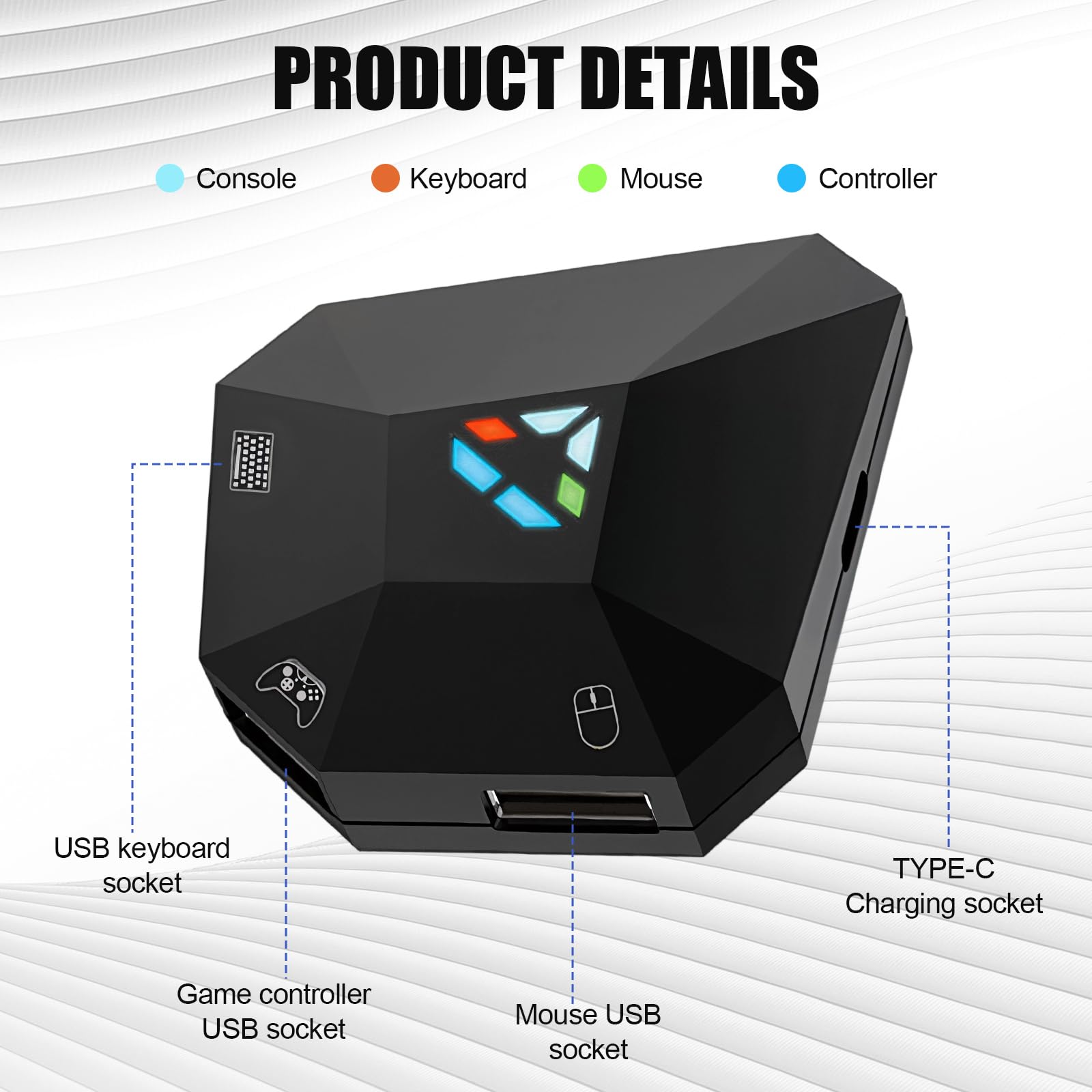 Yolispa Convertitore tastiera mouse adattatore per switch PS3/PS4/Xbox One/Xbox 360 cavo USB adattatore indicatore LED convertitore